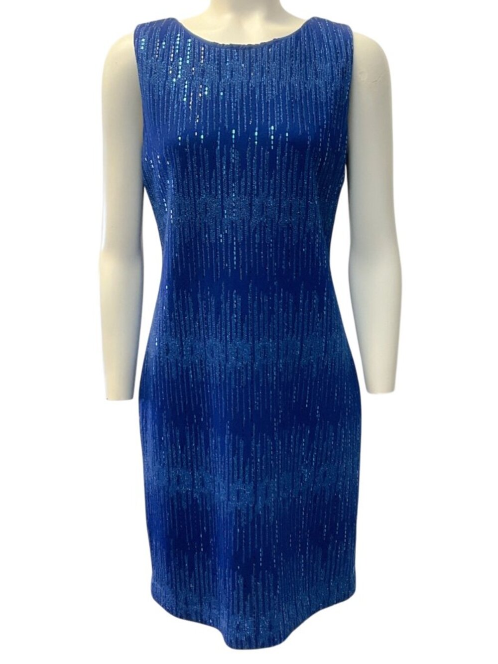 St. John Cobalt Blue Shimmer Knit Sleeveless Dress